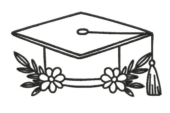 Floral Grad Cap Embroidery Design